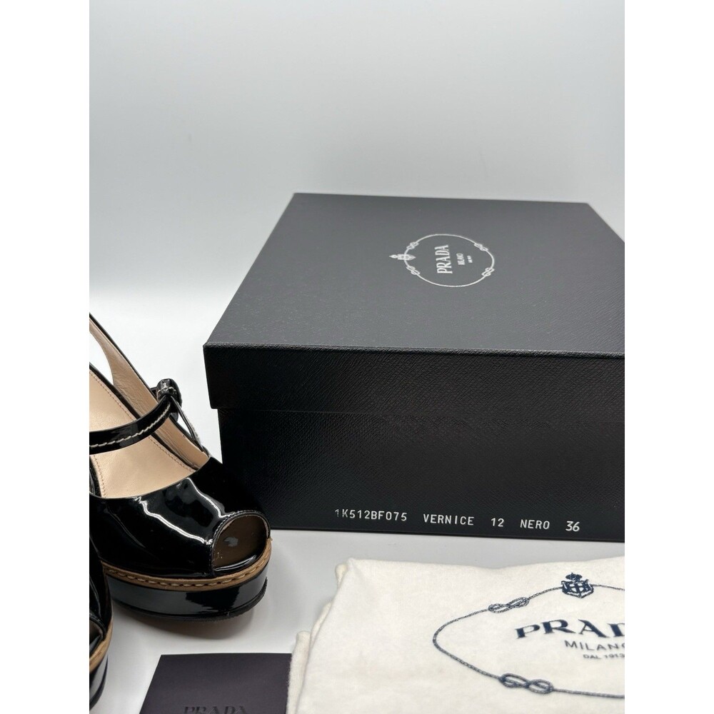 Prada S/S 2009 Black Patent Leather Heels Ribbon Detail Peep Toe Sz EU 36 - Picture 12 of 13